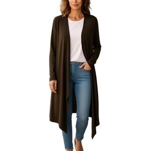 Pleione Women Green Open Front  Lightweight Midi Cardigan Size M